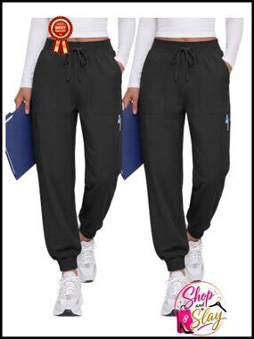 2 Pack Women's Scrub Pants Jogger Cargo Pockets Medical Uniform